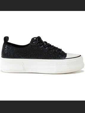 Black Glitter Platform Lace-Up Women's Sneakers